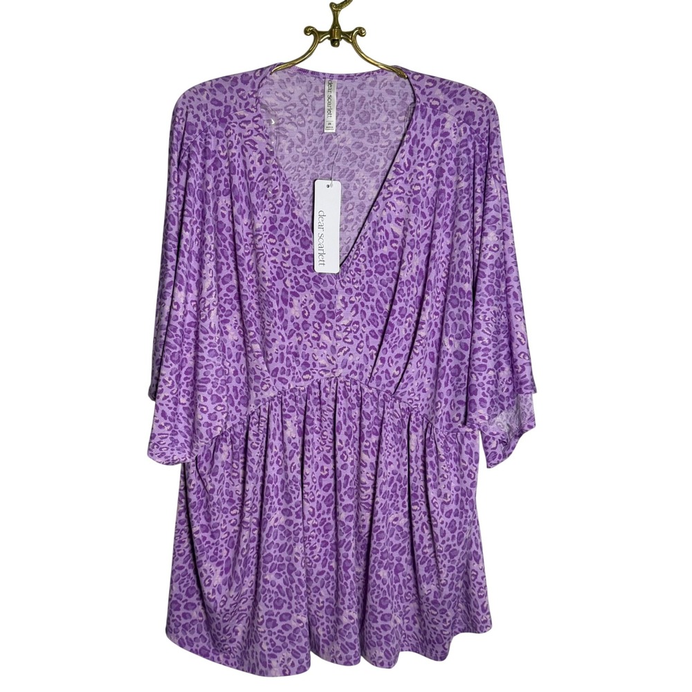 Dear Scarlett Purple Leopard Print V-Neck Babydoll Top 2X DRMR-C0010P NEW
